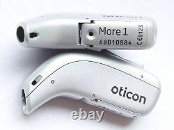 Used, Pair of Oticon More Silver Gray + withCharger + 2 New batt. + withSpeakers